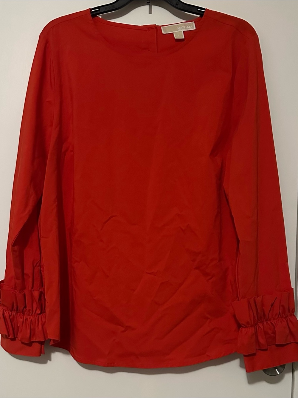 Michael Kors Women Orange Blouse, Size Large, Ruffled sleeve around wrist